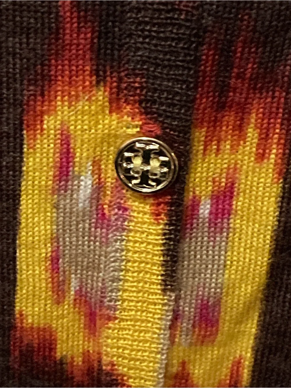 Tory Burch Multicolor 100% Wool Ikat-Print Button Cardigan Sweater